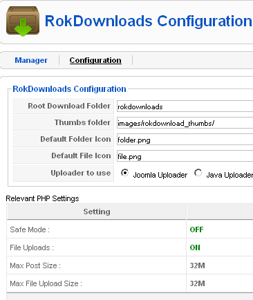 la facile configurazione di RokDownloads